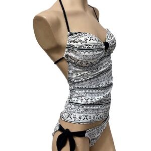 NWT Hot Kiss Tankini Swimwear 2pc MEDIUM White w Black Nylon/Spandex
